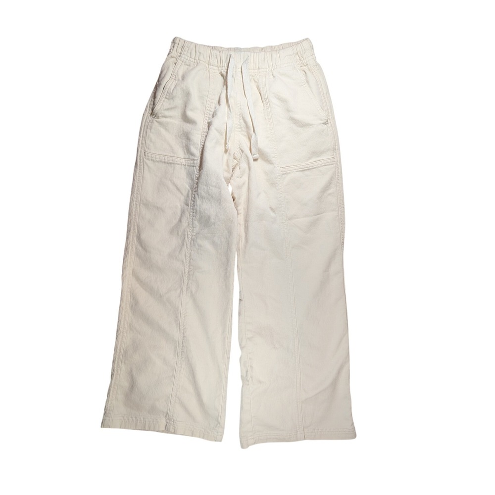 Aerie Wide Leg Pants Womens XS Short Cream Cotton Blend Drawstring Pockets